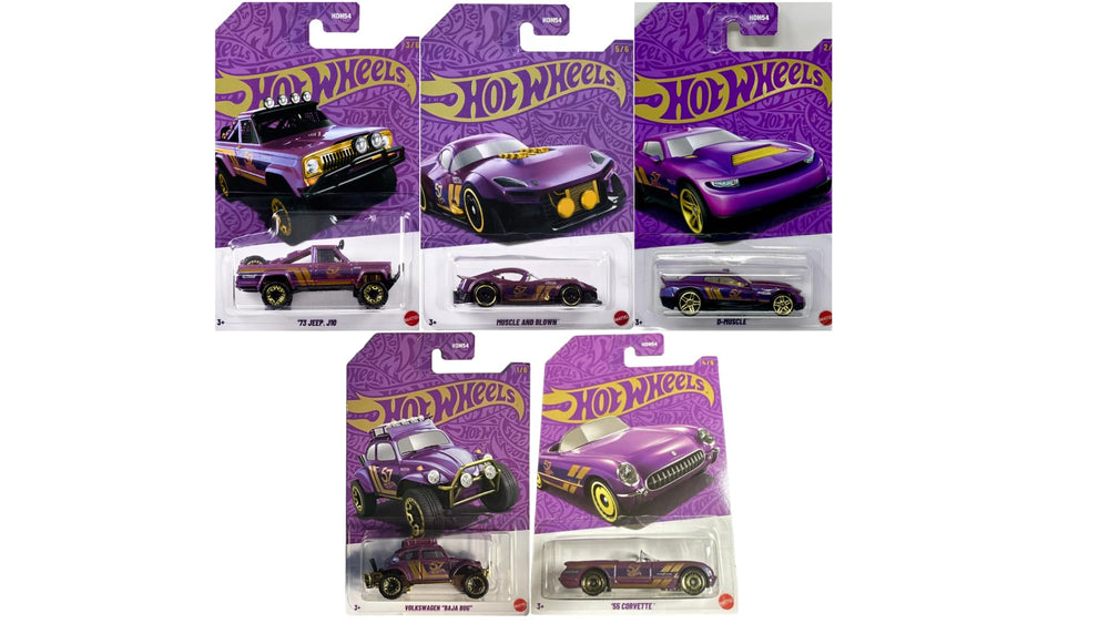 Hot Wheels Pearl & Chrome 57th Anniversary 5-Pack with premium finishes for display and collection