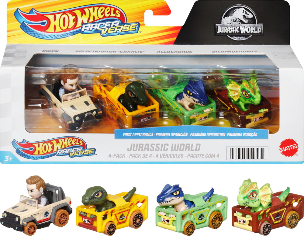 Hot Wheels RacerVerse Owen driver car for imaginative Jurassic World storytelling.