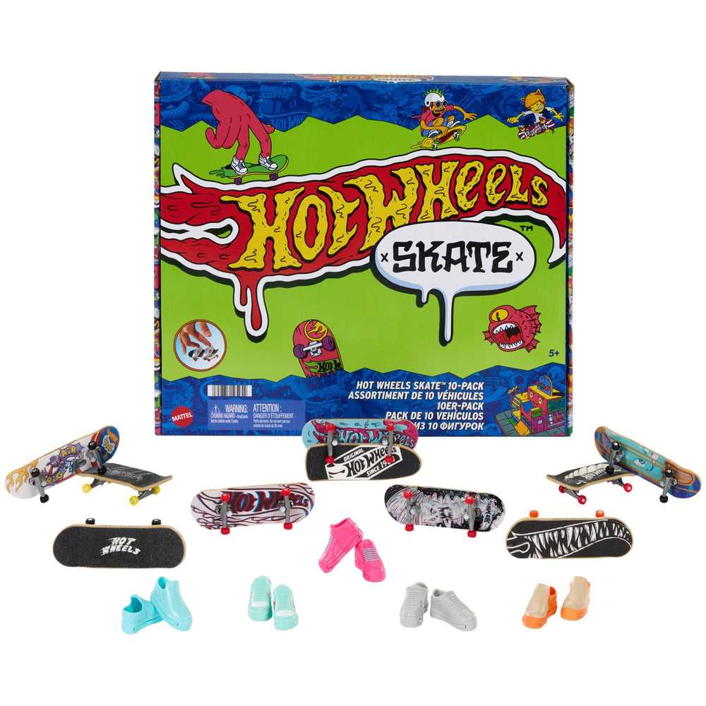 Hot Wheels skate fingerboard graphic collection shown on a display-ready board for collectors.