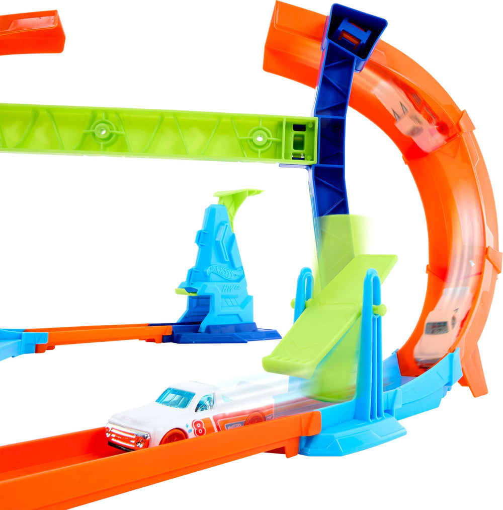 Hot Wheels speed snap track system for quick building and reconfiguration.