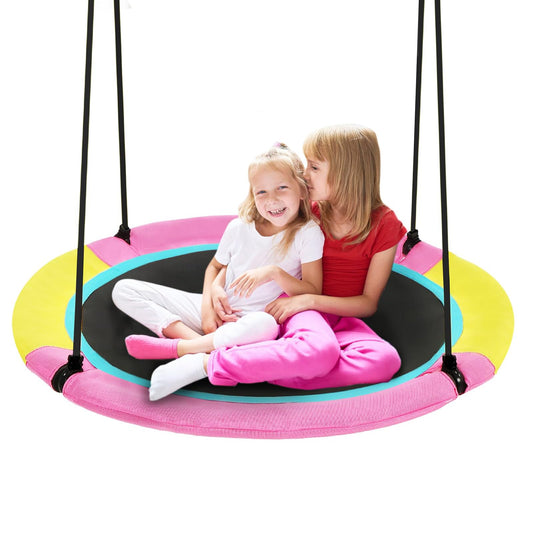 Hotjump 40-inch saucer swing seat pink, durable Textilene fabric for outdoor play.