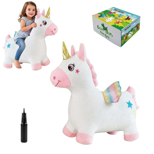 HotMax Unicorn Bouncy Horse cover in pink plush for soft, durable play.
