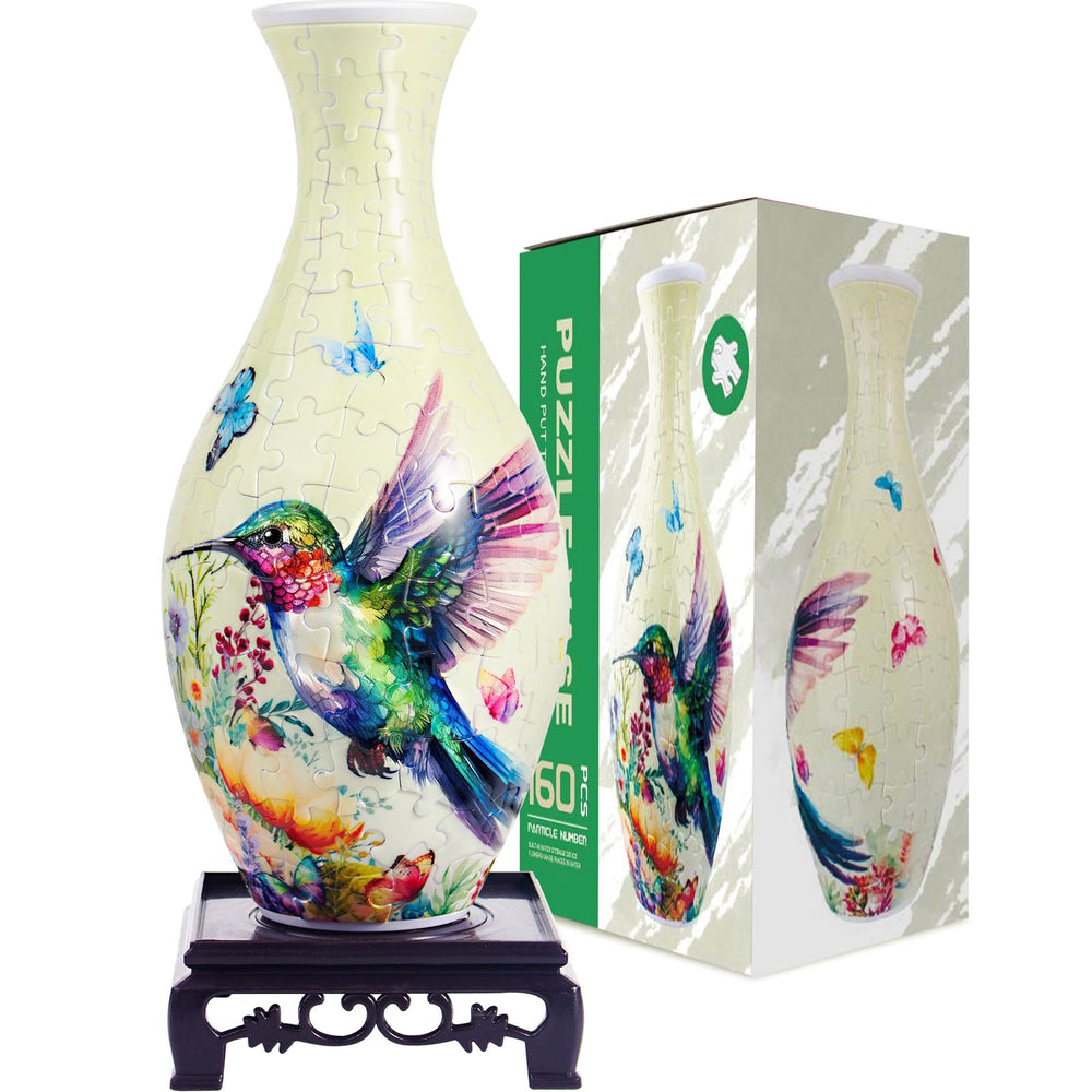 HOTPLACY 3D Puzzle Vase assembly shows 160 pieces forming a sculptural vase
