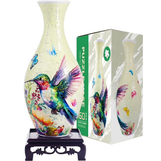 HOTPLACY 3D Puzzle Vase assembly shows 160 pieces forming a sculptural vase