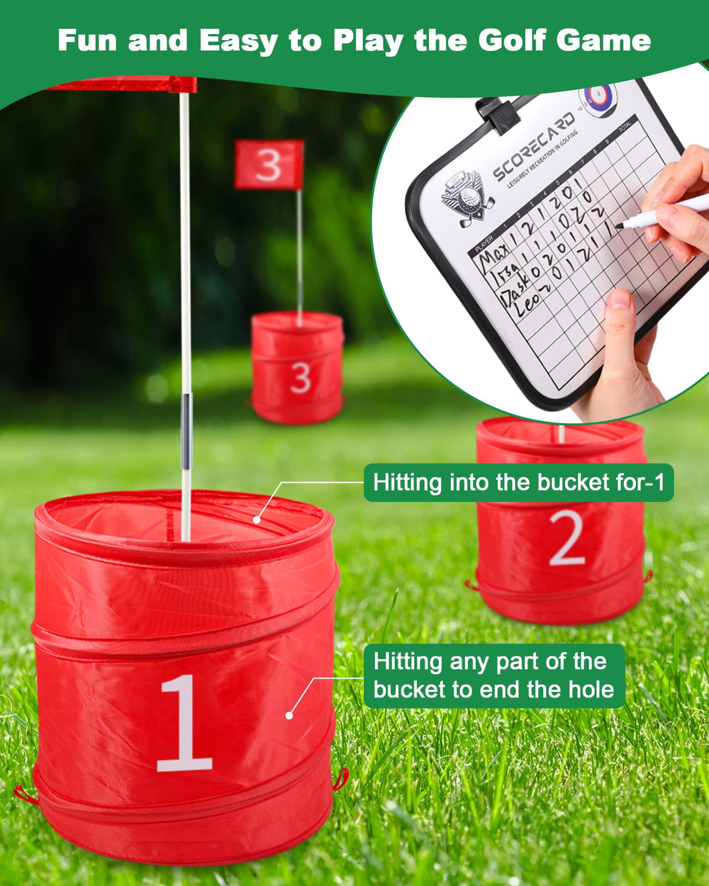 HOTWIND scoreboard and tees help track scores and keep play moving