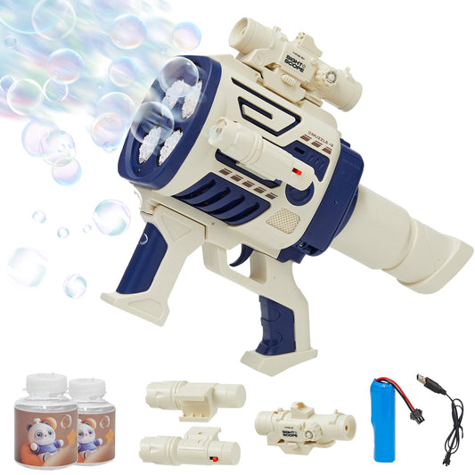 Houscly Bubble Machine Gun in action with automatic trigger for mess-free fun