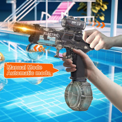 Houscly dual-mode water gun offering manual or automatic bursts.