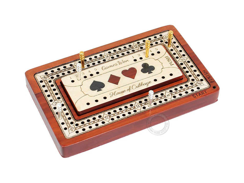 House of Cribbage Bloodwood Maple inlay highlights contrast and durability.