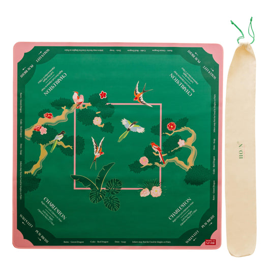 House of Nevrie Mahjong mat rolled in carry bag for travel and storage.
