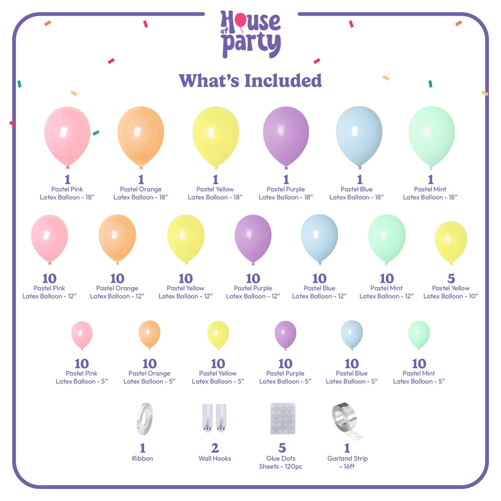 House of Party balloon arch backdrop ideas enhances photo moments with vibrant rainbow colors.