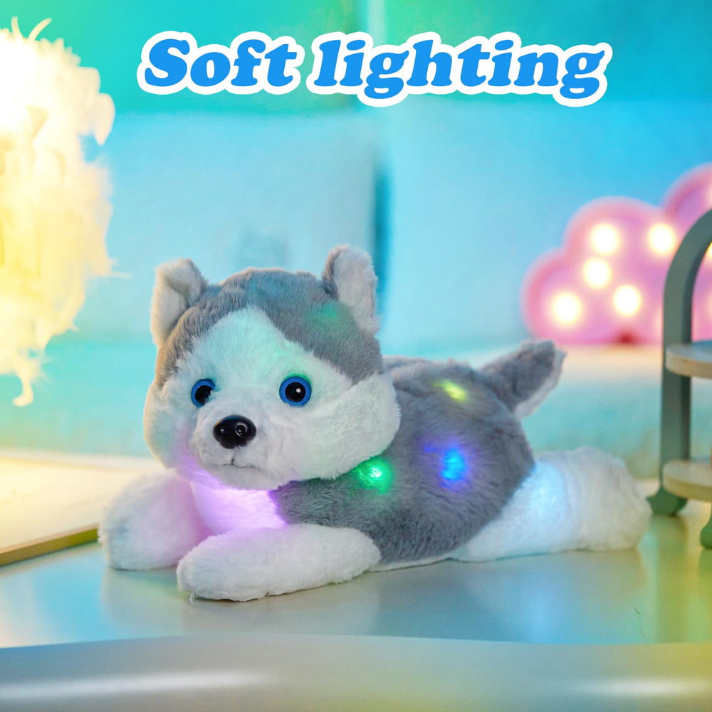 Houwsbaby husky with colorful LED glow for calming ambiance