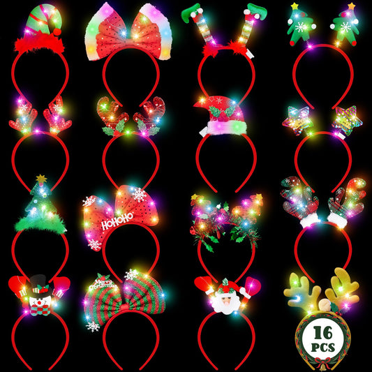 HOVACY light up Christmas headband with Santa hat for festive photos and parties.