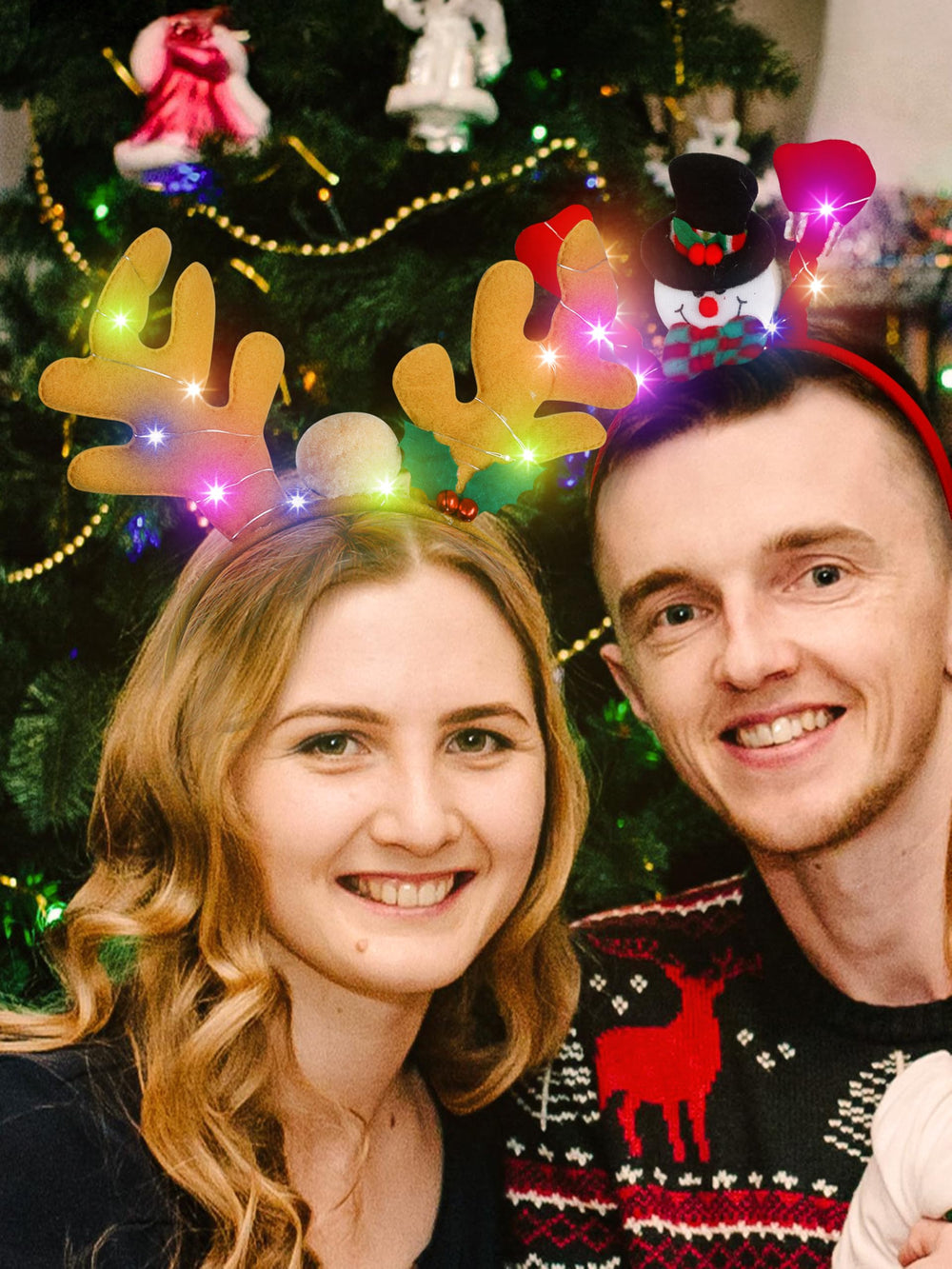HOVACY LED Christmas tree headband brightens holiday gatherings.