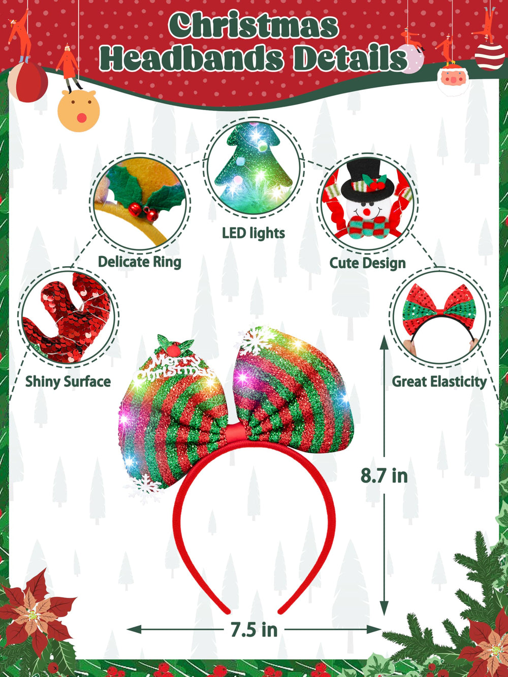 HOVACY Santa hat LED headband with colorful glow for parties