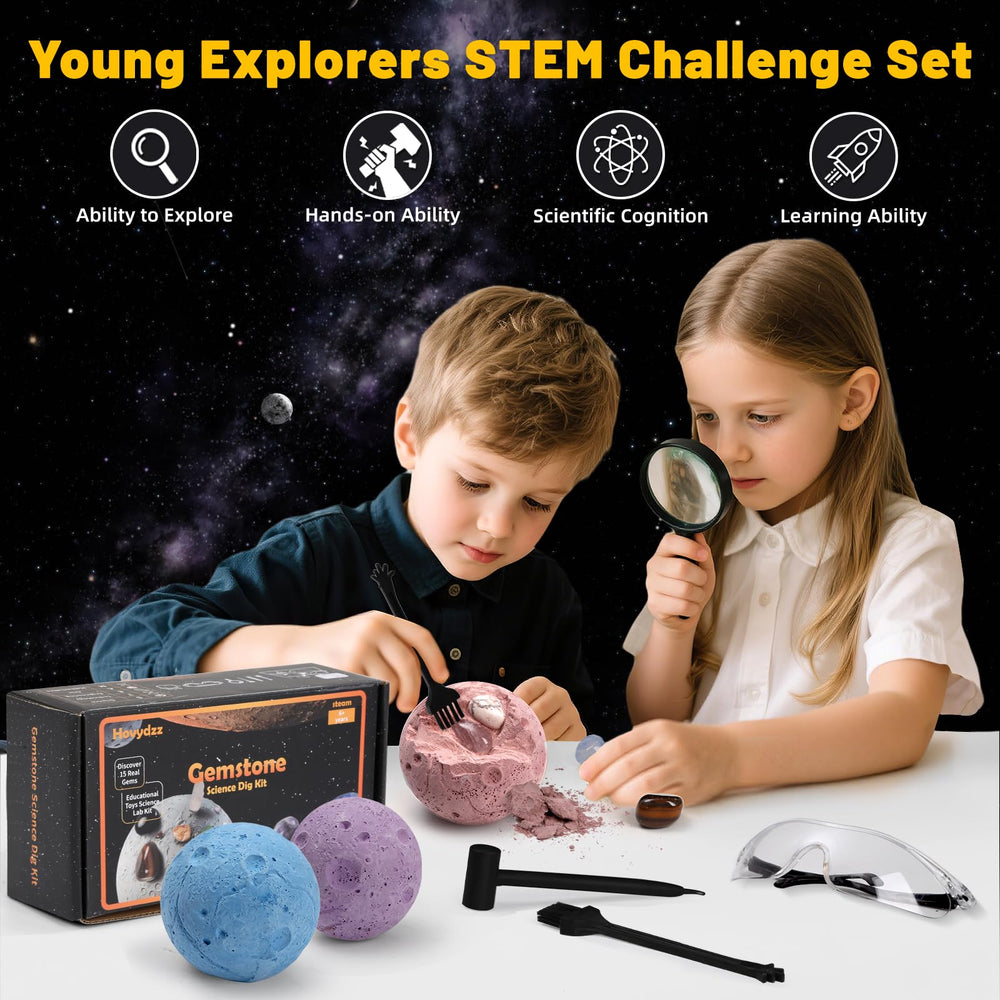 Hovydzz Gemstones Dig Kit immersive space mining adventure fosters curiosity and problem solving.