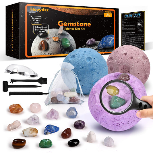 Hovydzz Gemstones Dig Kit: moon surface excavation with hidden gems for curious kids.