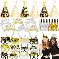 HOWAF 36-pcs New Year party kit hats for festive NYE celebrations and quick setup.