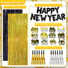 HOWAF black gold fringe backdrop creates a glamorous NYE photo wall.