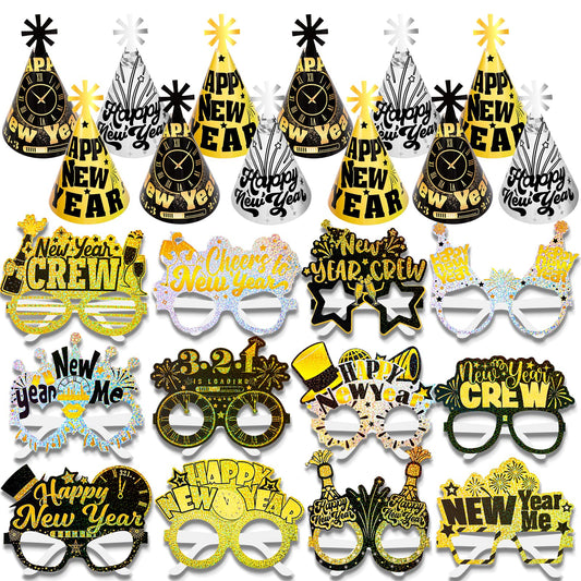 HOWAF New Year's Eve glitter hats in black and gold add festive flair for celebrations.