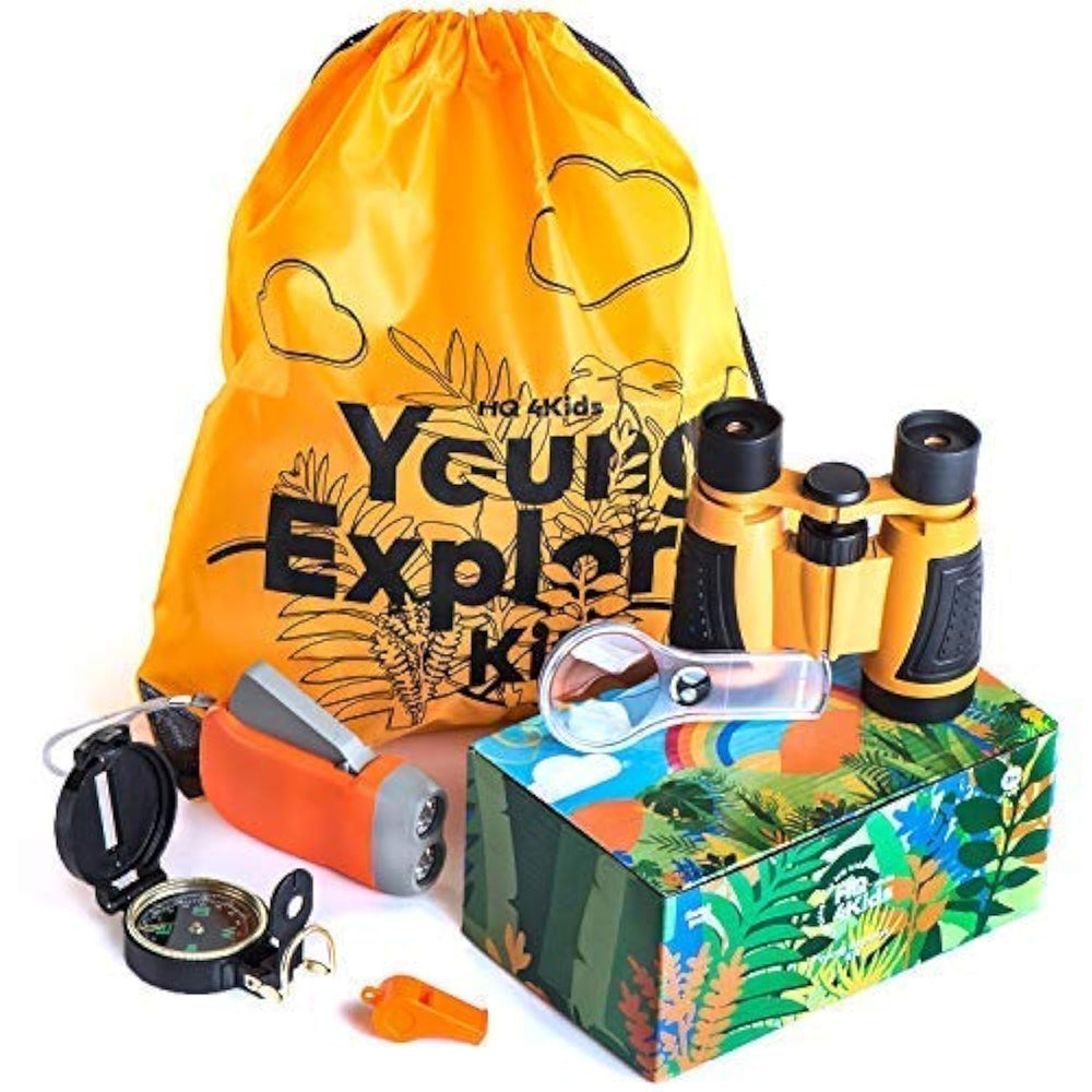 HQ 4KIDS binoculars with carrying case, ideal for outdoor observation and family adventures.