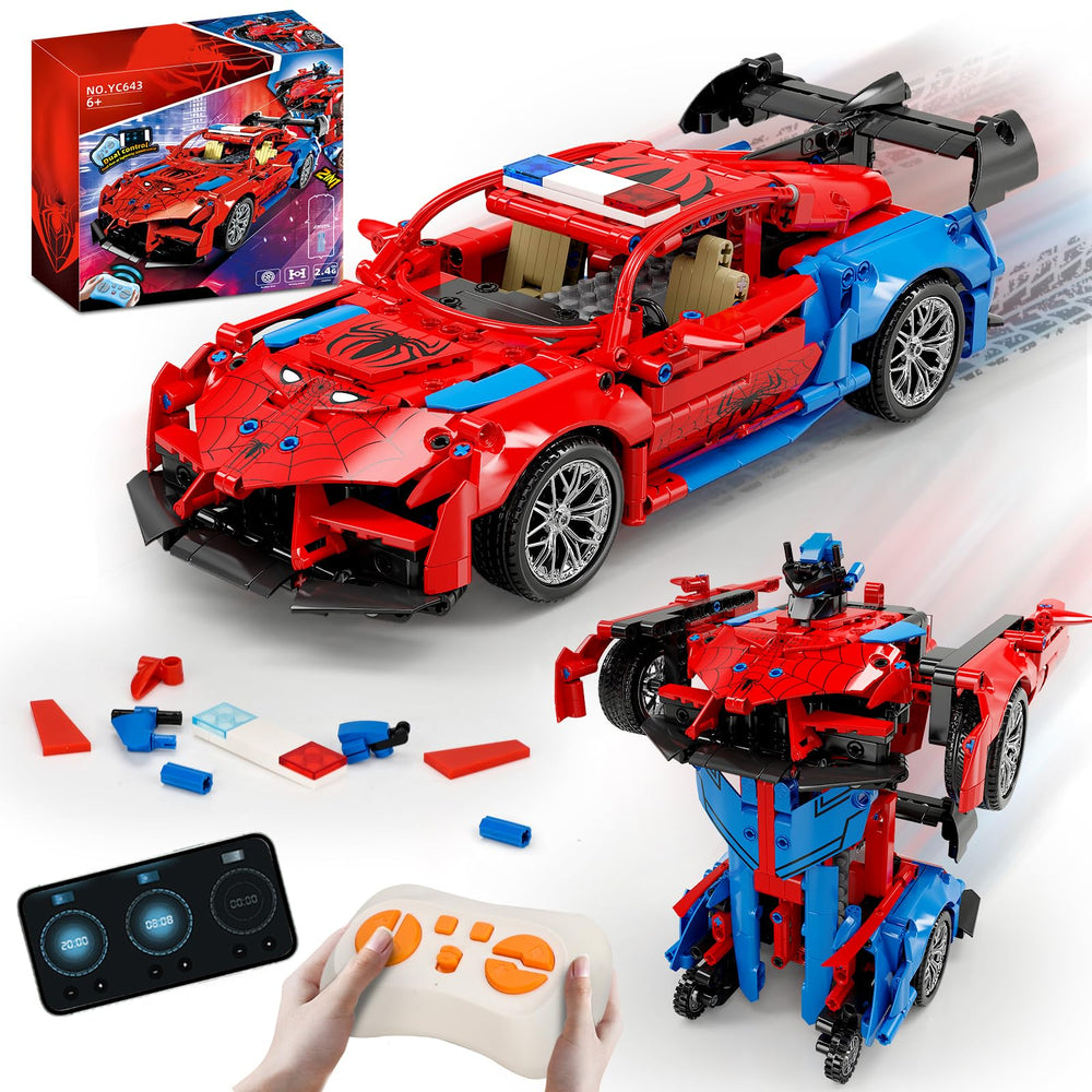 HSANHE 2-in-1 remote racing car in motion, vibrant colors and sleek design.