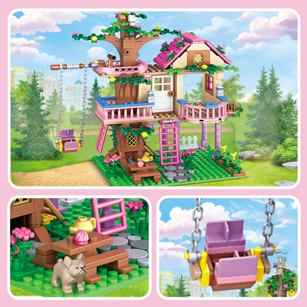 HSANHE tree house kit with colorful steps supports cooperative play.