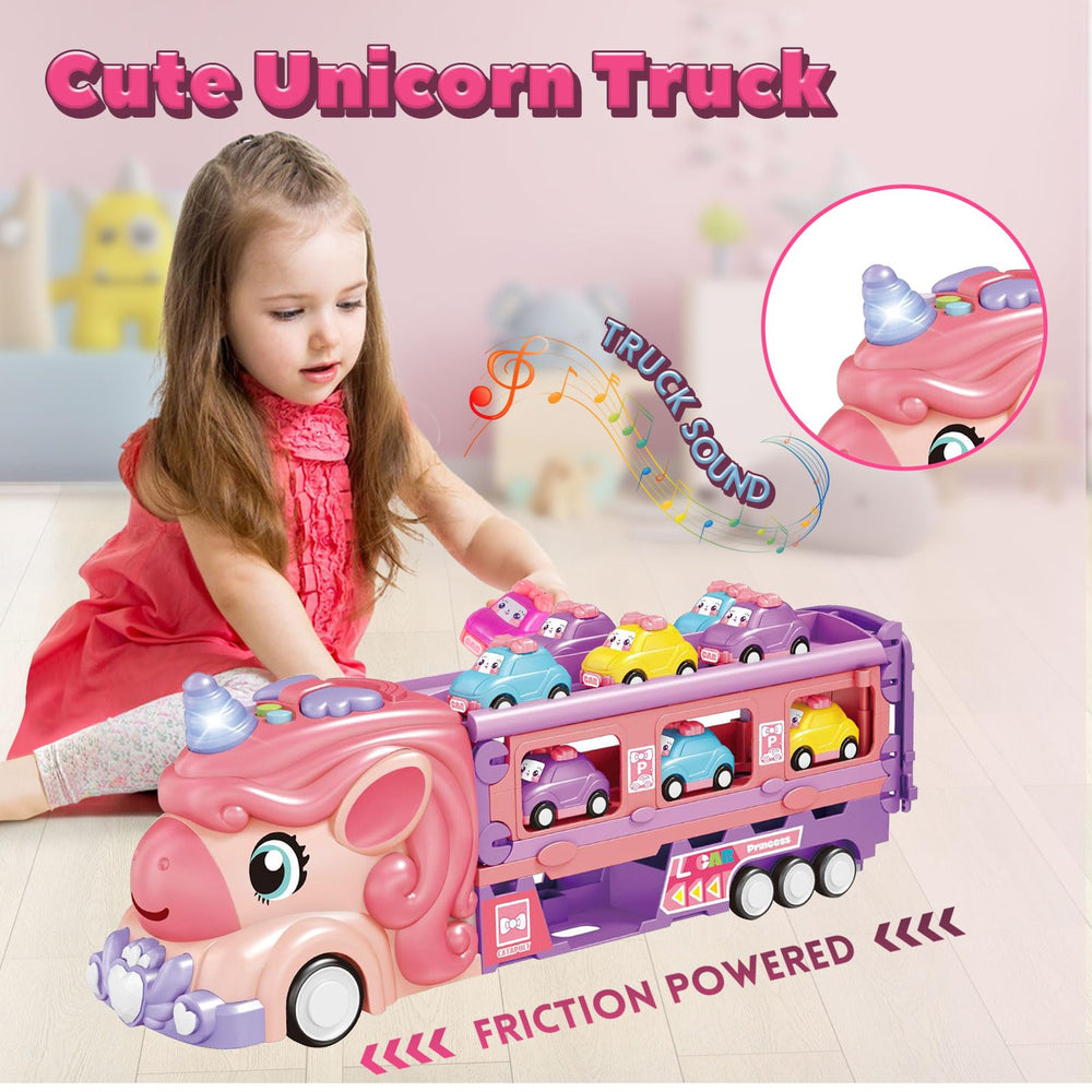HSEONEJIA unicorn truck transforming 46-inch track supports duo play and motor skills.