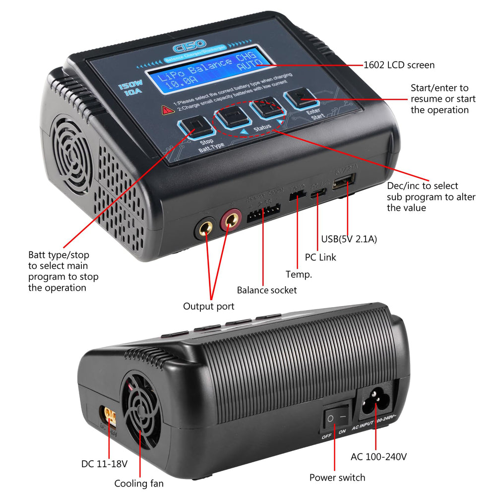 HTRC LiPo Charger display shows real-time status for efficient charging