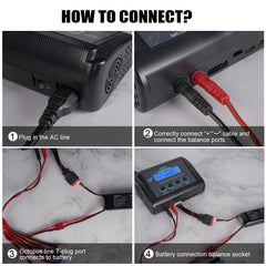 HTRC LiPo Charger side panel emphasizes sturdy build and easy control access