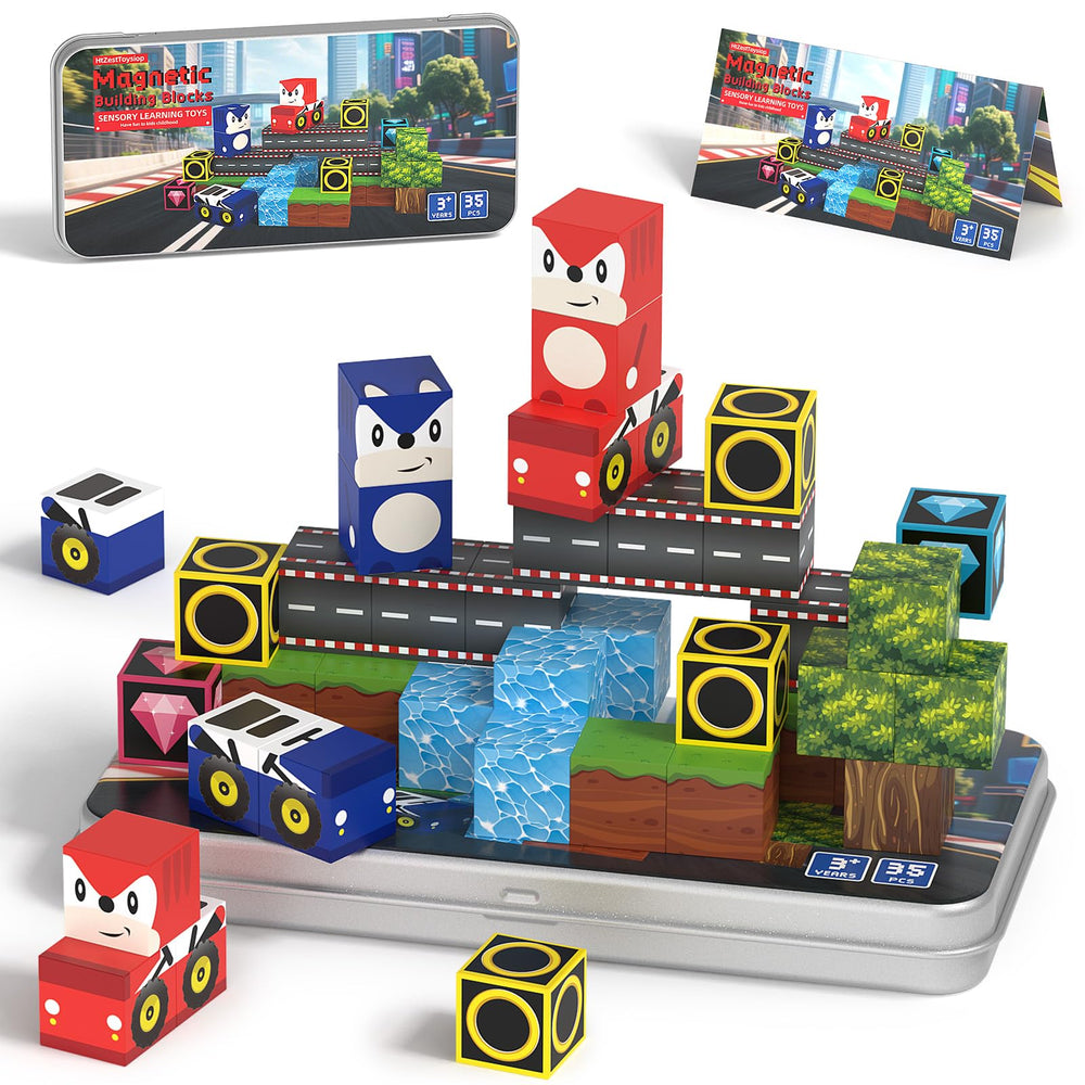 HtZestToysiop 35pcs magnetic blocks with iron box for portable creative play.