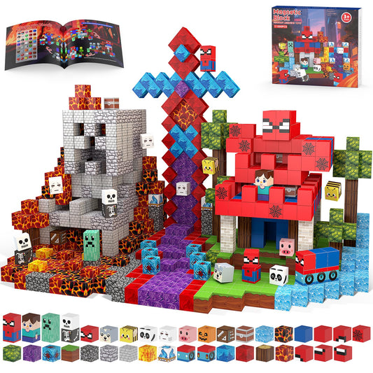 HtZestToysiop magnetic blocks create a lava castle scene for imaginative play and STEM exploration.
