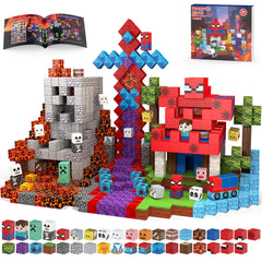 HtZestToysiop magnetic blocks create a lava castle scene for imaginative play and STEM exploration.