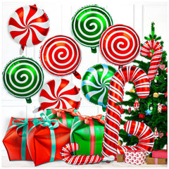 HTZNHXT 32-piece Christmas balloons with candy-cane foil visuals for festive decor.