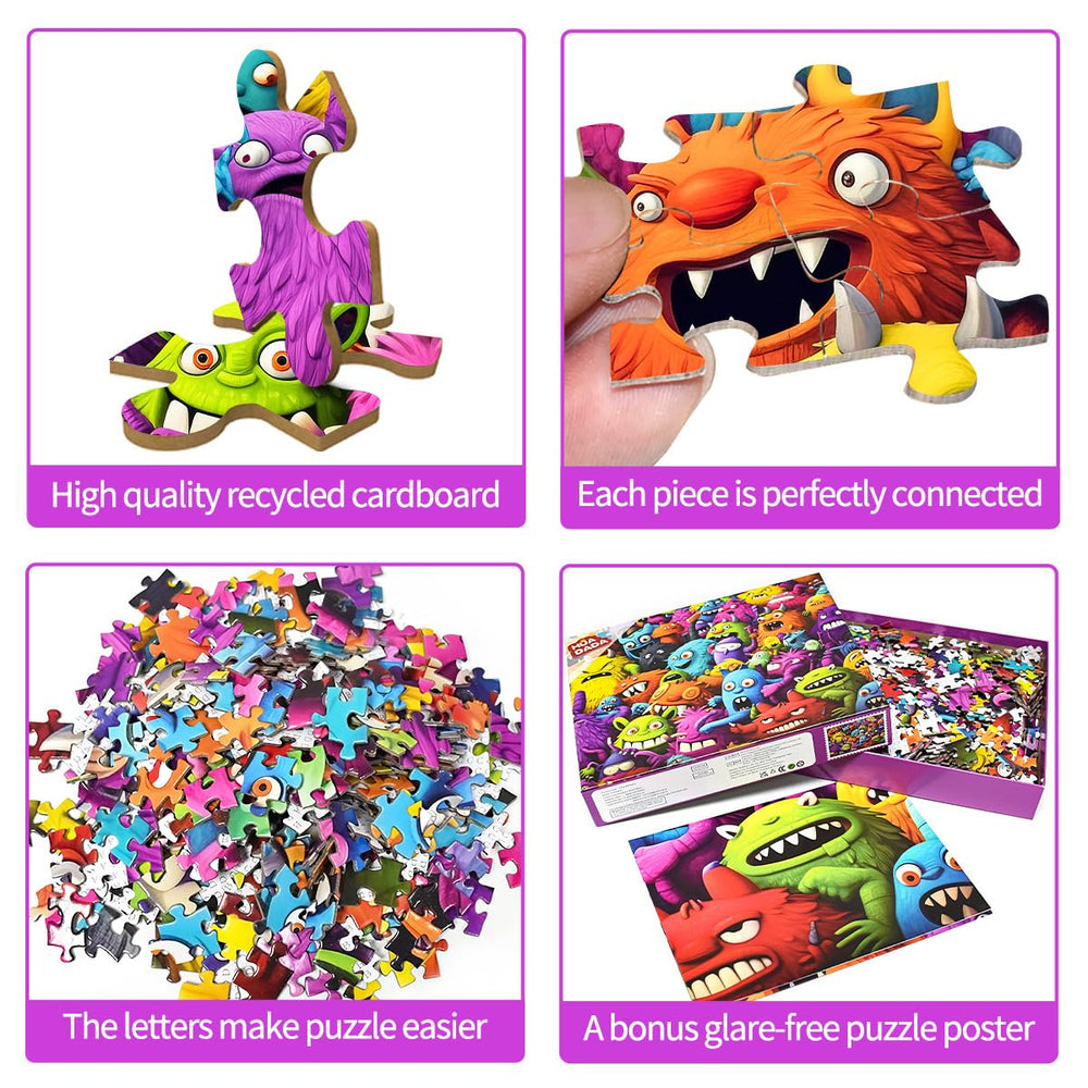 HUADADA 1000-piece puzzle color monsters assembly scene showcases vibrant monsters and problem-solving