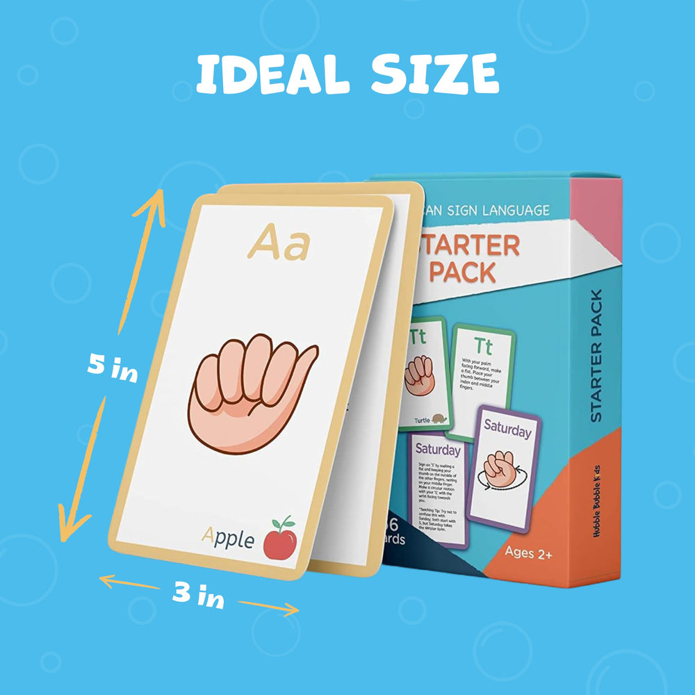 Hubble Bubble Kids ASL cards back-side descriptions clarifying meanings for retention.
