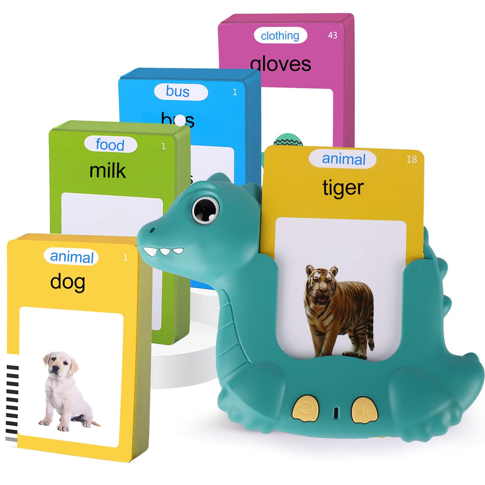 HUBFIVY dinosaur flashcards reader in action reading words aloud to boost early literacy.