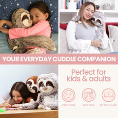 Marshmallow Sloth bedtime companion on a pillow