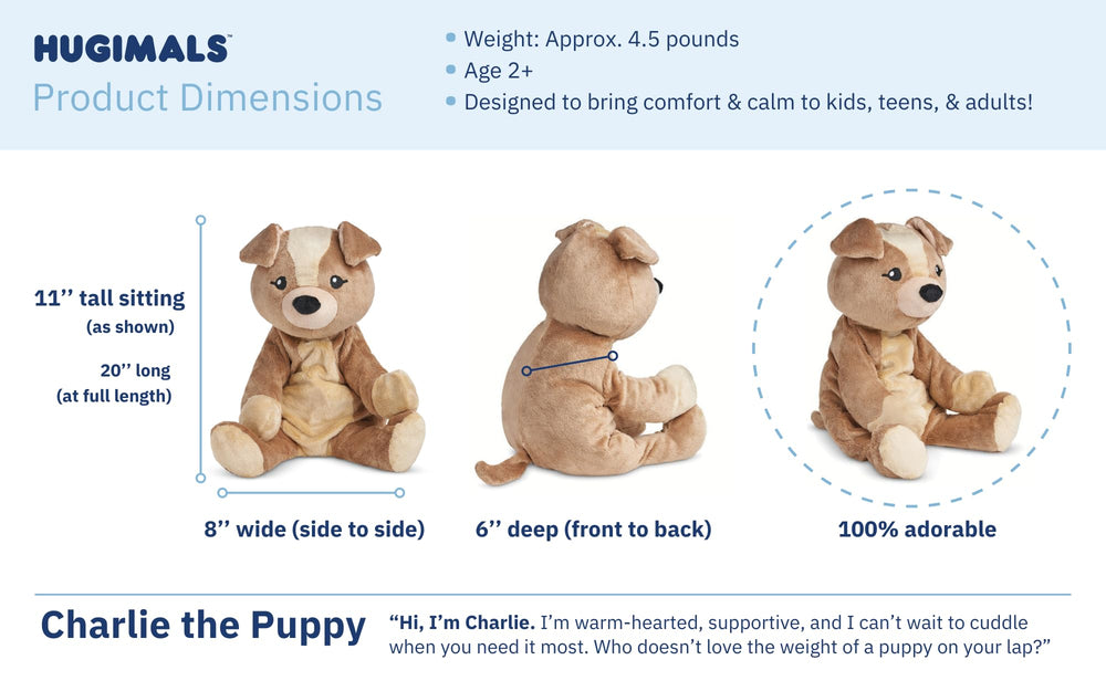 HUGIMALS Charlie safe for ages 2 plus with non-toxic materials.