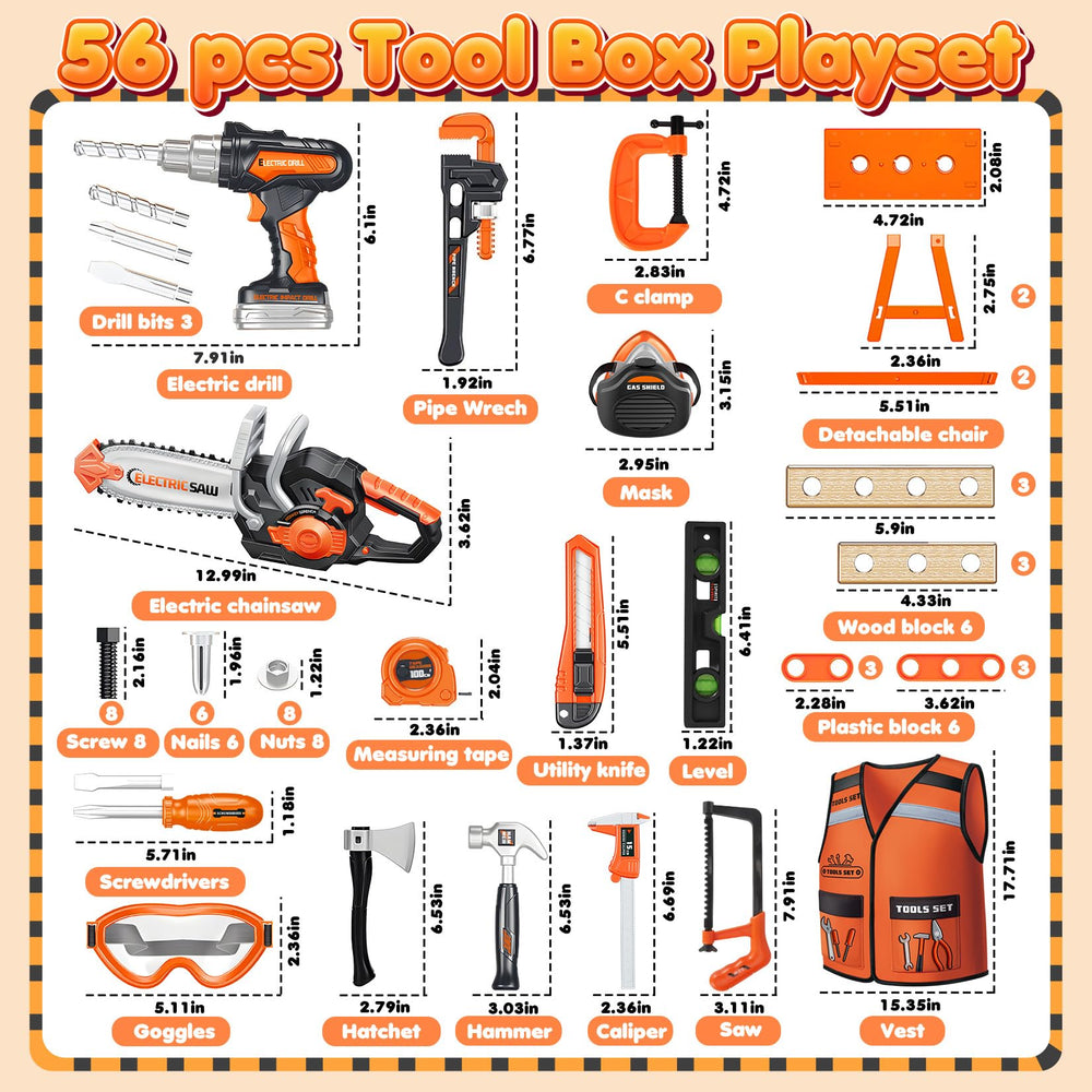 HUITEM Kids tool set vest and safety goggles support safe, role-play scenarios.