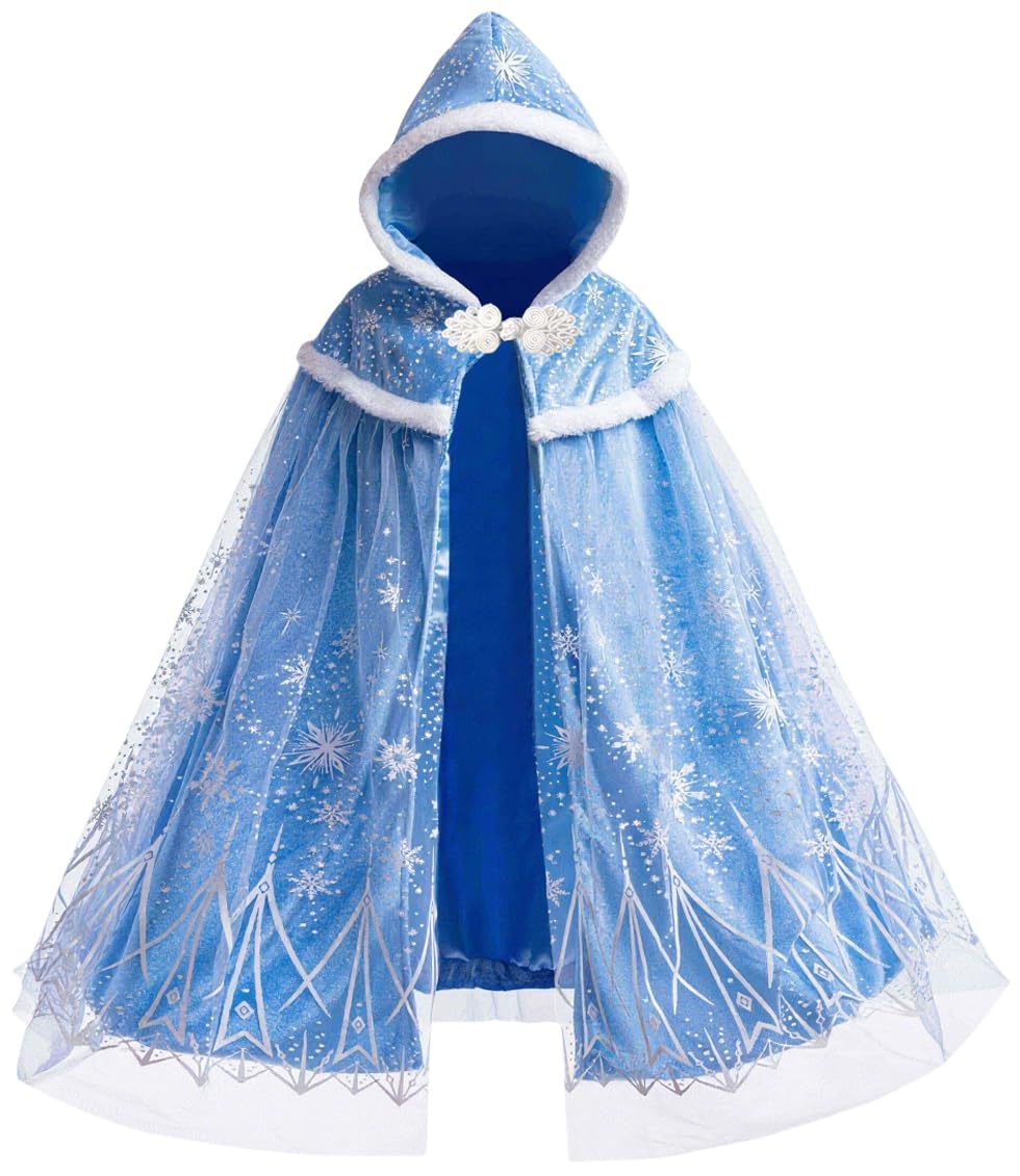 Hulaha Elsa hooded cape blue velvet front view for magical dress-up