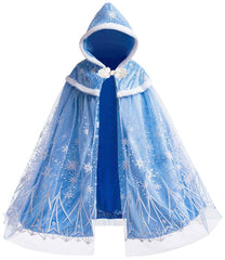 Hulaha Elsa hooded cape blue velvet front view for magical dress-up
