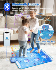 Humzo Frozen dance mat Bluetooth pairing lets kids stream favorites for personalized play.