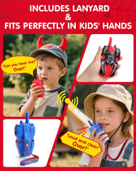 Humzo Spider Hero walkie talkies with lanyards, secure playtime on the go