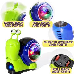 Hunfur snail toy performs a melodic movement with lights during exploration