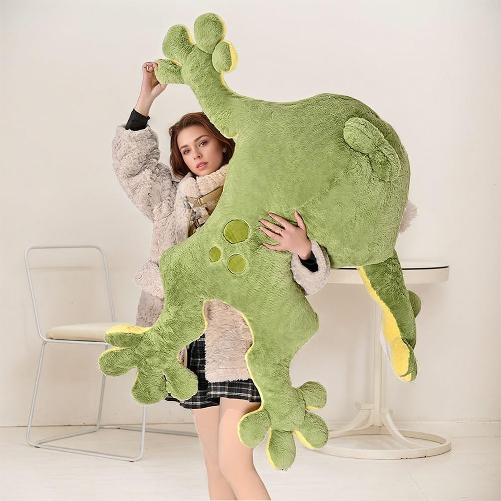 Huniupore large frog plush side view highlights long limbs for playful poses