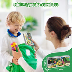 Hunloot blocks on refrigerator door creating an interactive play surface