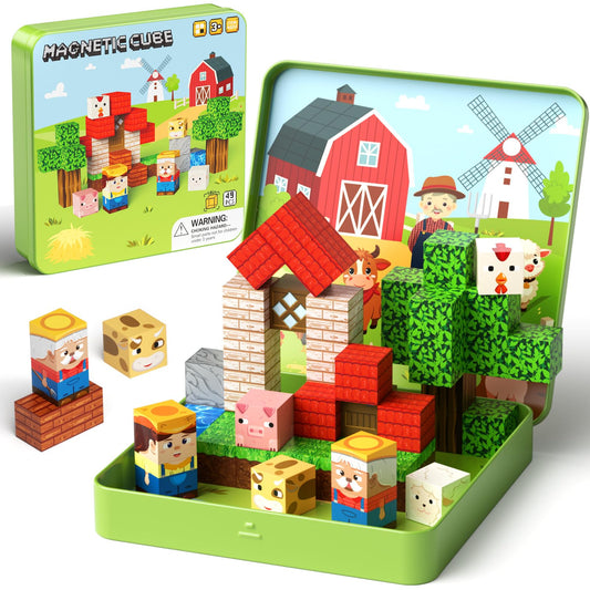 hunloot Farm Animals magnetic tiles for imaginative play and STEM learning on the go.