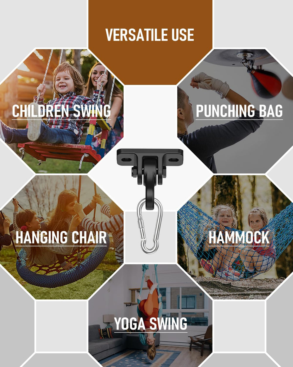 HUPBIPY versatile hangers for porch swings, hammocks, and yoga seats.