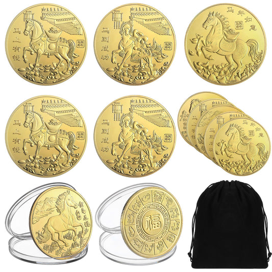 Huquary horse zodiac coin front design with gold ingots symbolizing luck