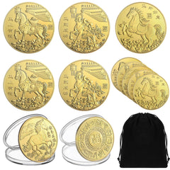 Huquary horse zodiac coin front design with gold ingots symbolizing luck
